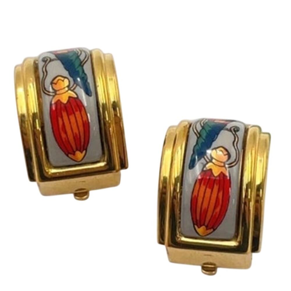 Hermes GD Enamel Earrings Perfume Bottle pattern W/Box - Picture 3 of 16